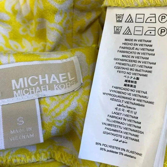 Michael Kors Sleeveless Floral Tiered Maxi Sundress Stretch Size S Yellow White - Picture 16 of 16